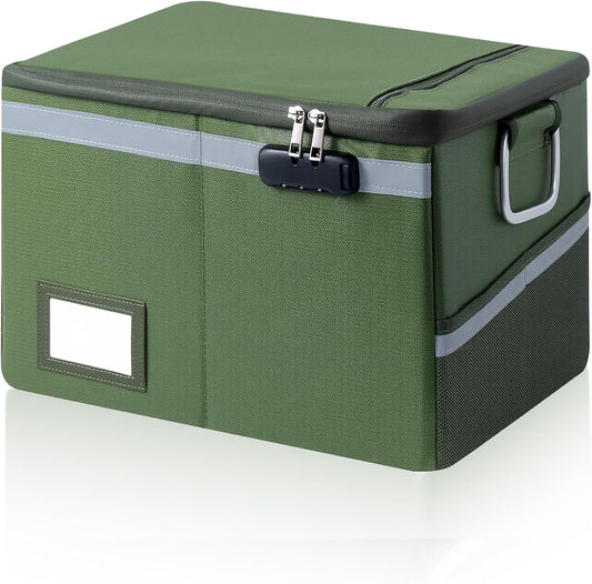 Fireproof Waterproof Document Box with Lock Collapsible Portable File Organizer Hard Shell Storage for Hanging Letter Legal Folders Home Office Safe Green 15.7x11.8x10.2in
