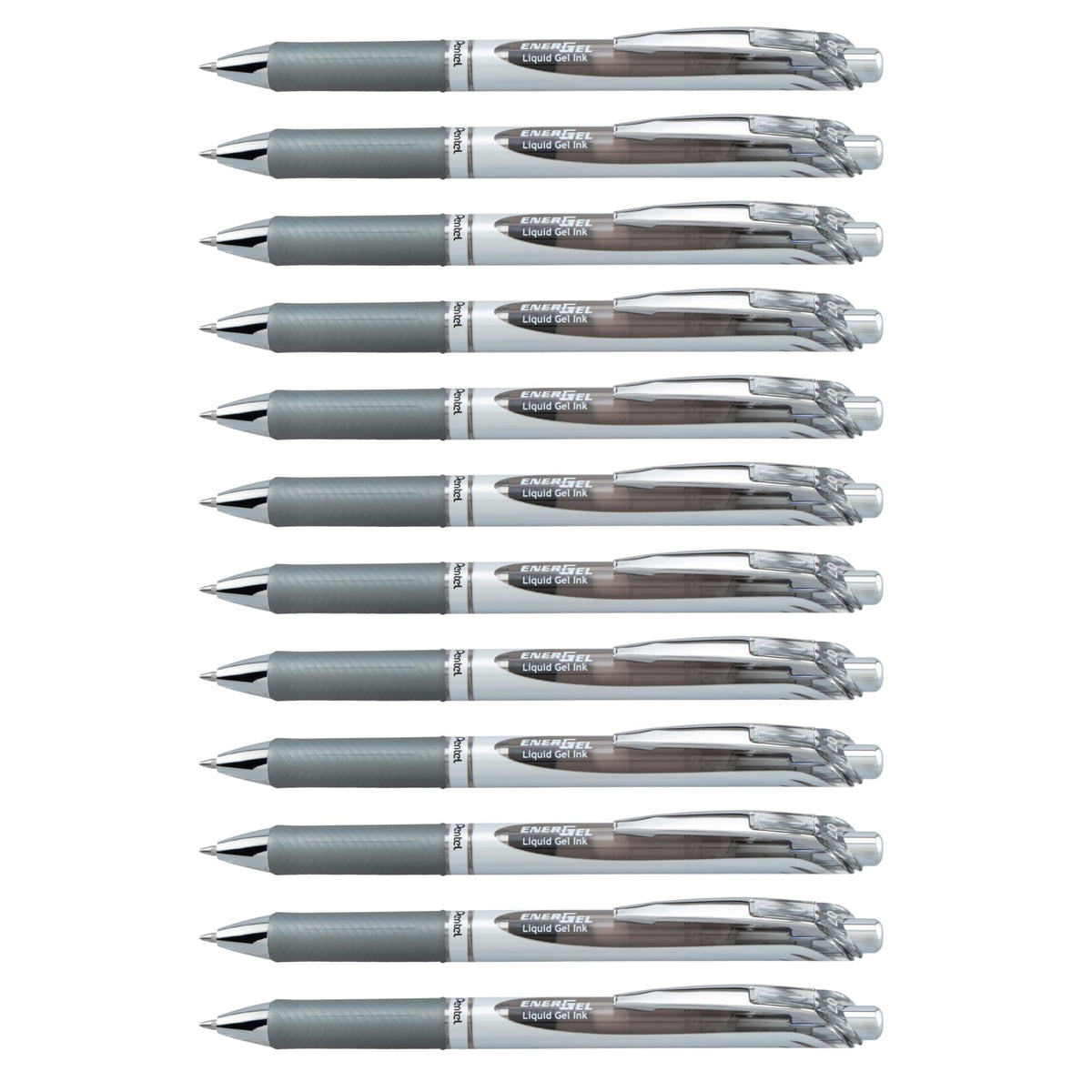 Pentel EnerGel RTX Retractable Liquid Gel Pen, (0.7mm) Medium Line, Metal Tip, Black Ink, Box of 12 (BL77-A)