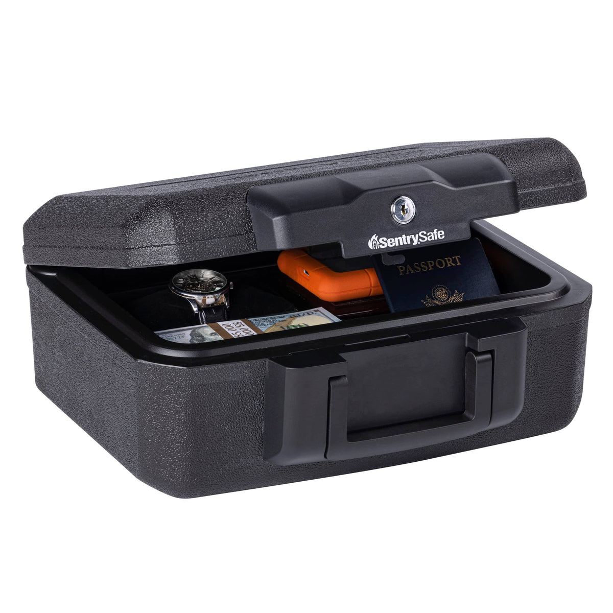SentrySafe Fireproof Safe Box with Key Lock, Chest Safe with Carrying Handle to Secure Money, Jewelry, Documents, 0.25 Cubic Feet, 6.3 x 15.3 x 12.1 Inches, 1160