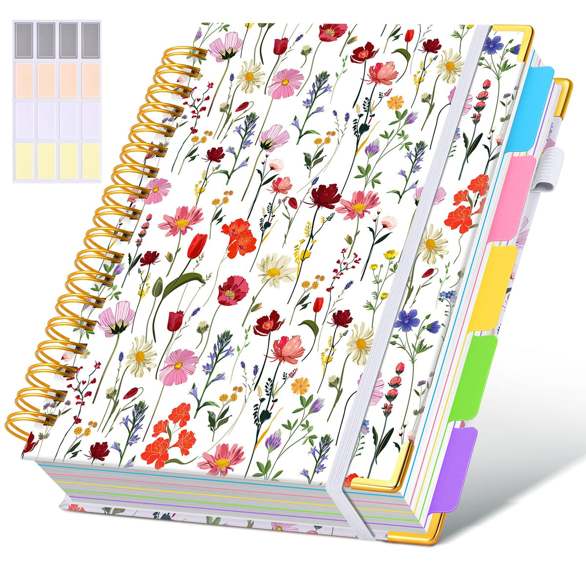 Hardcover Spiral Notebook journal with Removable Dividers Tabs, 300 Pages Leather 5 Subject Notebook College Ruled, 8"x10" Large B5 Notebooks for Work School Note taking, Lined Journal for Women,Pink