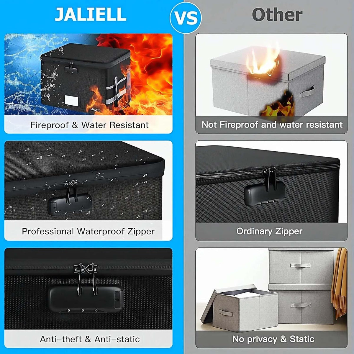Fireproof File Box with Lock, Document Storage Organizer with Lid, Handle