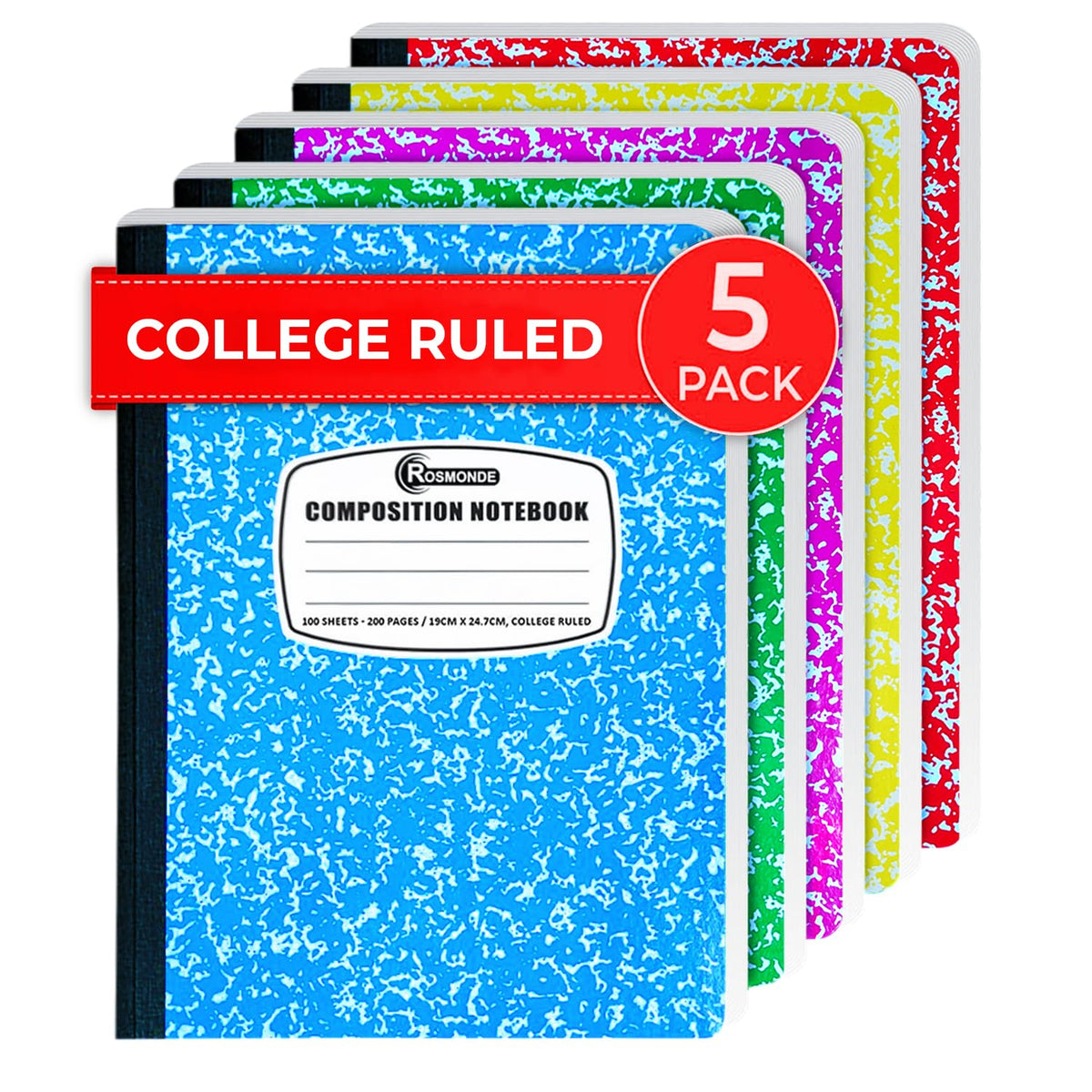Rosmonde 12 Pack Bulk Composition Notebooks College Ruled, Assorted Colors