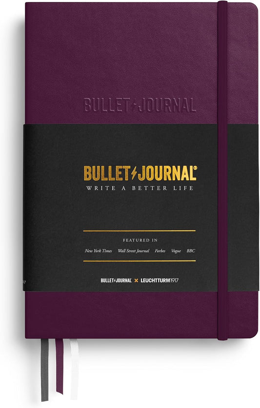 LEUCHTTURM1917 The Official Bullet Journal Edition 2 - Notebook Built for BuJo, Medium A5 204 Pages of 120gsm Paper, with Bujo Pocket Guide (Purple26)