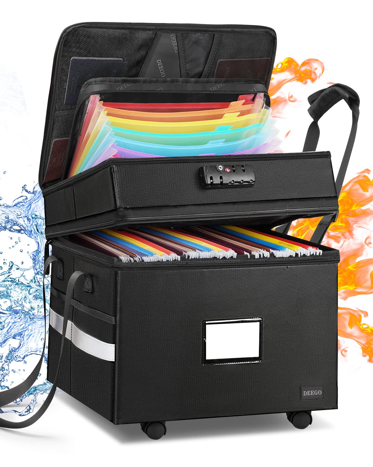 DEEGO Fireproof Document Box, Water-Resistant File Organizer Box with Lock