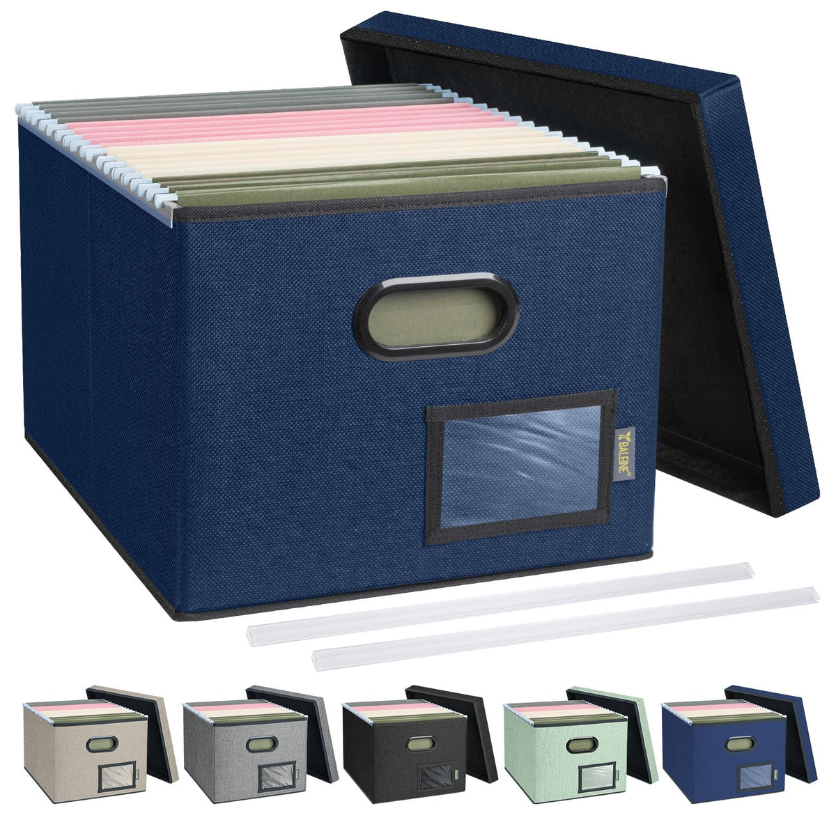 BALEINE File Organizer Box with Lid, Collapsible File Folder Organizer with Plastic Slide, Filing Box for Office Home Document Organizer Storage (Black, 1PK)