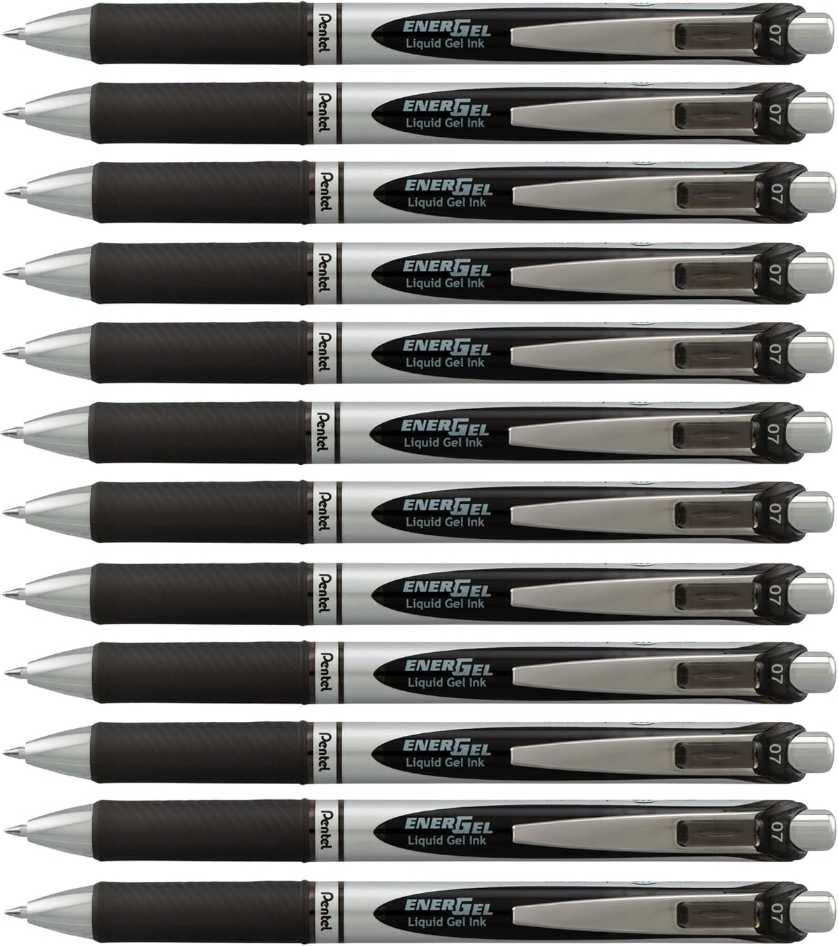 Pentel EnerGel RTX Retractable Liquid Gel Pen, (0.7mm) Medium Line, Metal Tip, Black Ink, Box of 12 (BL77-A)