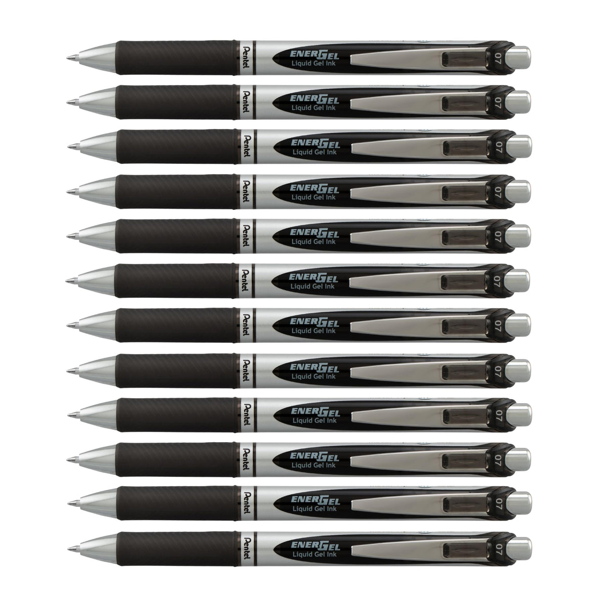 Pentel EnerGel RTX Retractable Liquid Gel Pen, (0.7mm) Medium Line, Metal Tip, Black Ink, Box of 12 (BL77-A)