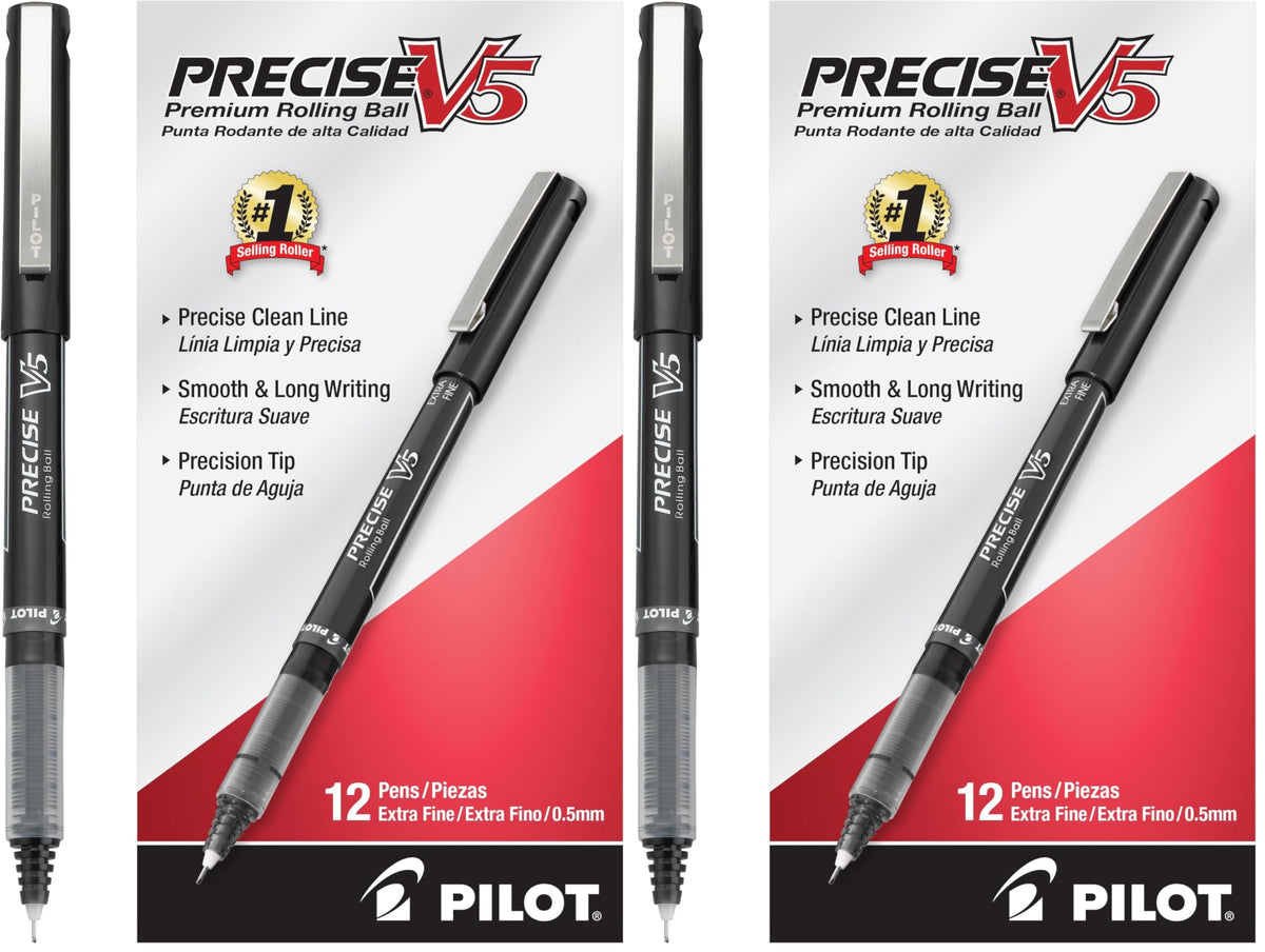 PILOT Precise V5 Rollerball Pens, Extra Fine Point 0.5mm, Black, 12-Pack