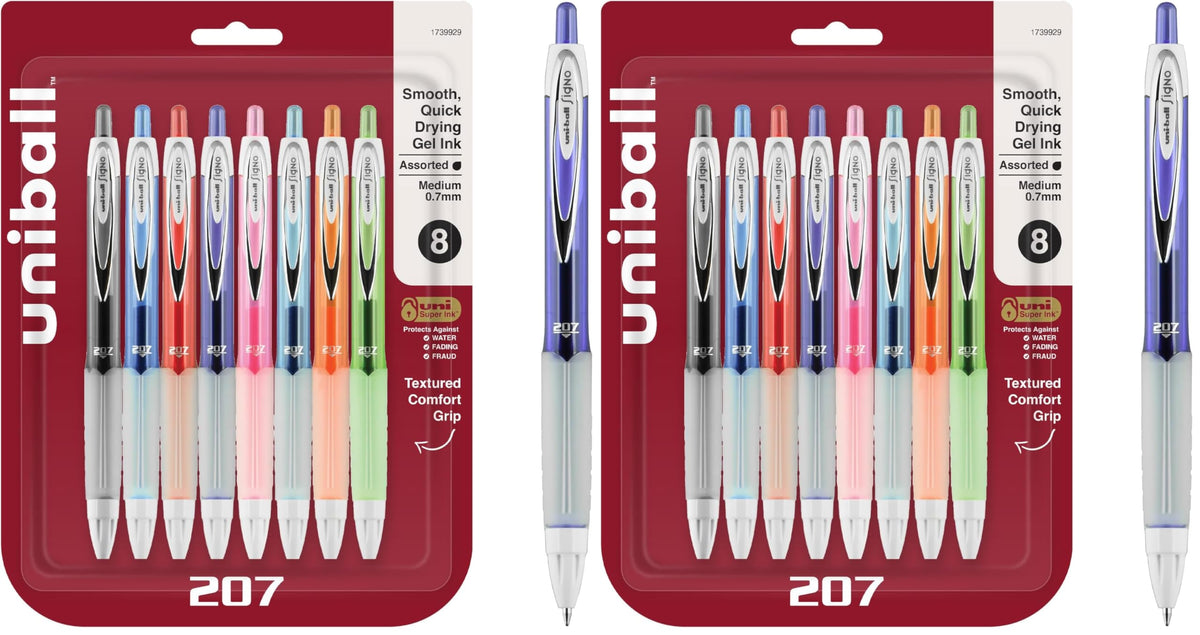 uniball™ 207 Gel Pens, Black Ink, 0.5mm Micro Point, Retractable, 12 Count
