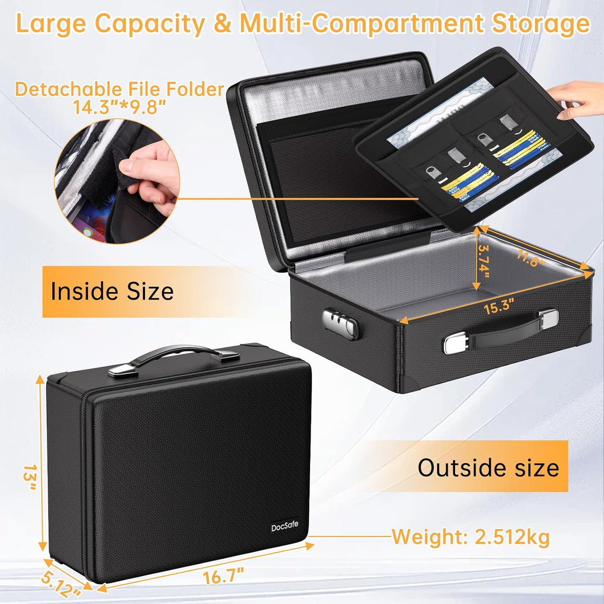 DocSafe 6400°F Fireproof Document Box with Lock, 10 Layers Heat Insulated