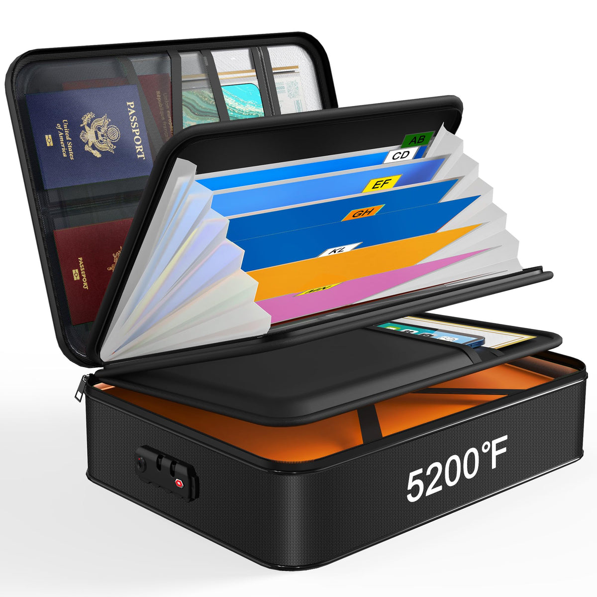 Noiposi Fireproof Document Box with Lock 5200℉-8 Layer