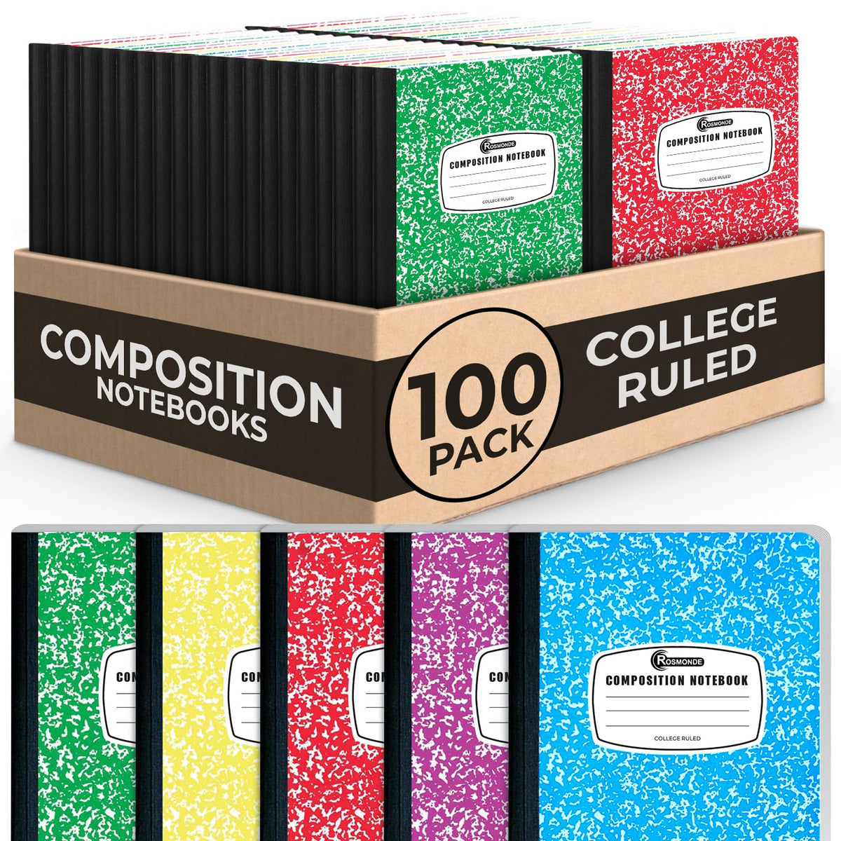 Rosmonde 12 Pack Bulk Composition Notebooks College Ruled, Assorted Colors