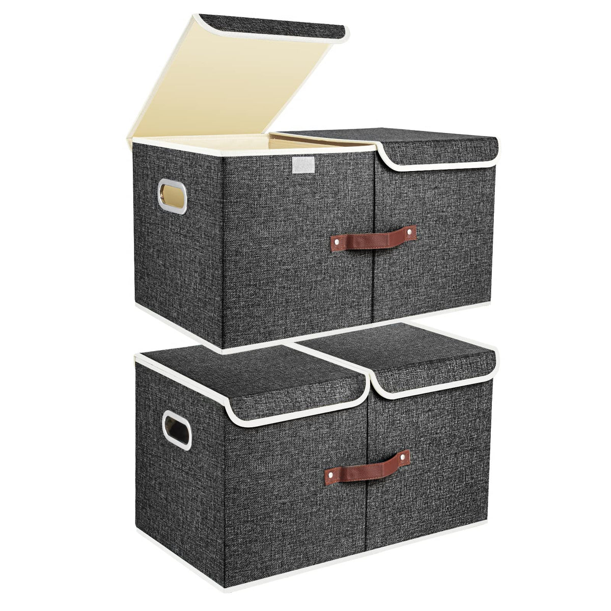 TYEERS Extra Large Collapsible Storage Bins with Lids and Compartments, Washable, Fabric Storage Boxes, 21.7x13x11.8 inches, 2 Pack, Beige