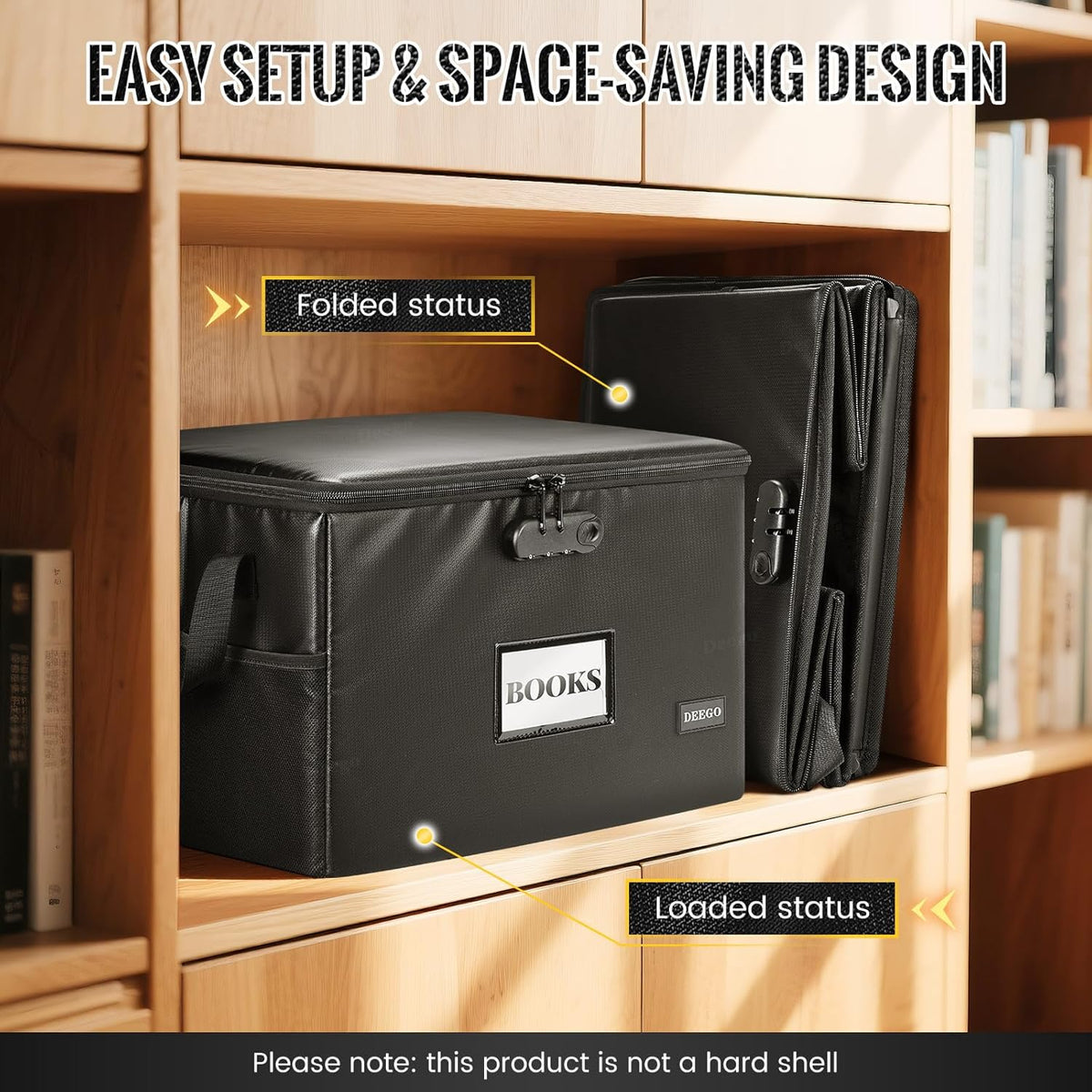 DEEGO Fireproof Document Box, Water-Resistant File Organizer Box with Lock