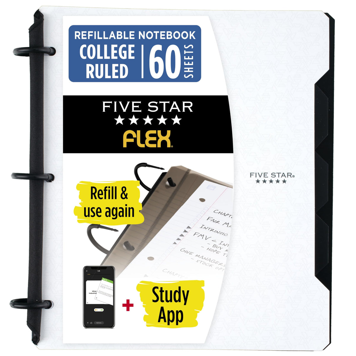 Five Star Flex Refillable Notebook + Study App, College Ruled Paper and 1 Inch TechLock Ring Binder with Pockets, Tabs and Dividers, 200 Sheet Capacity, Seaglass Green (293280AQ8)