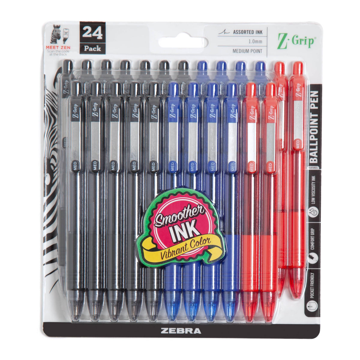 Zebra Pen Z-Grip Ombre Neon Retractable Ballpoint Pen, Black, 1.0mm, 18-Pk