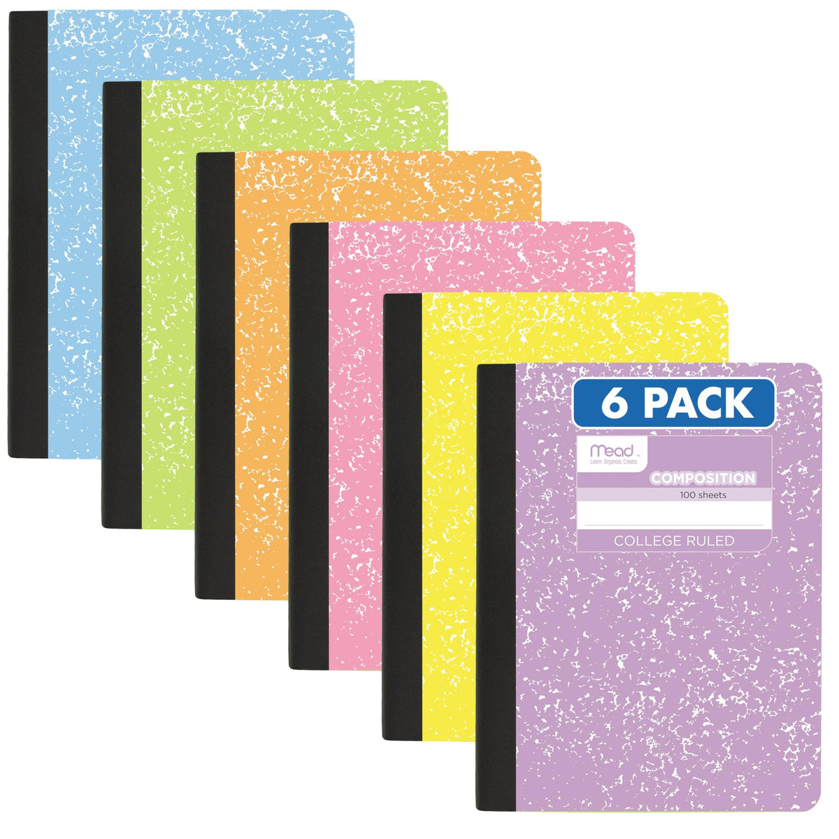 Mead Composition Notebook, College Ruled 7.5" x 9.75" Paper, 100 Sheets, Assorted Colors, 6 Pack (850106-ECM)