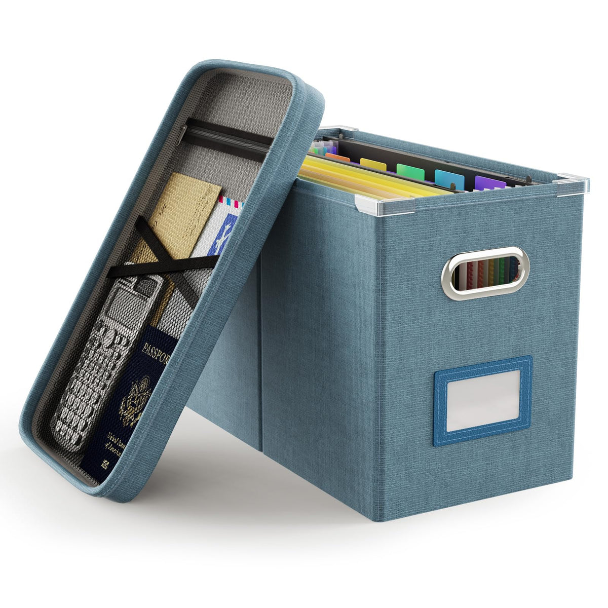 Oterri File Organizer Box with Lid, Hanging Filing File Box with Mesh Pocket, Document Organizer Box for Letter Files, Portable Storage Box(1 PCS, Green)