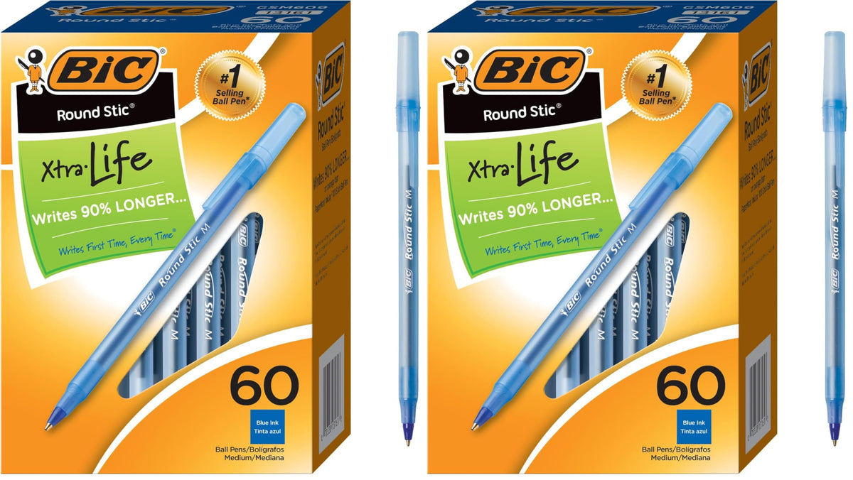 BIC Round Stic Xtra Life Ballpoint Pen, Ultra Long Lasting and Consistent Ink Flow, 60-Count in Black Ink