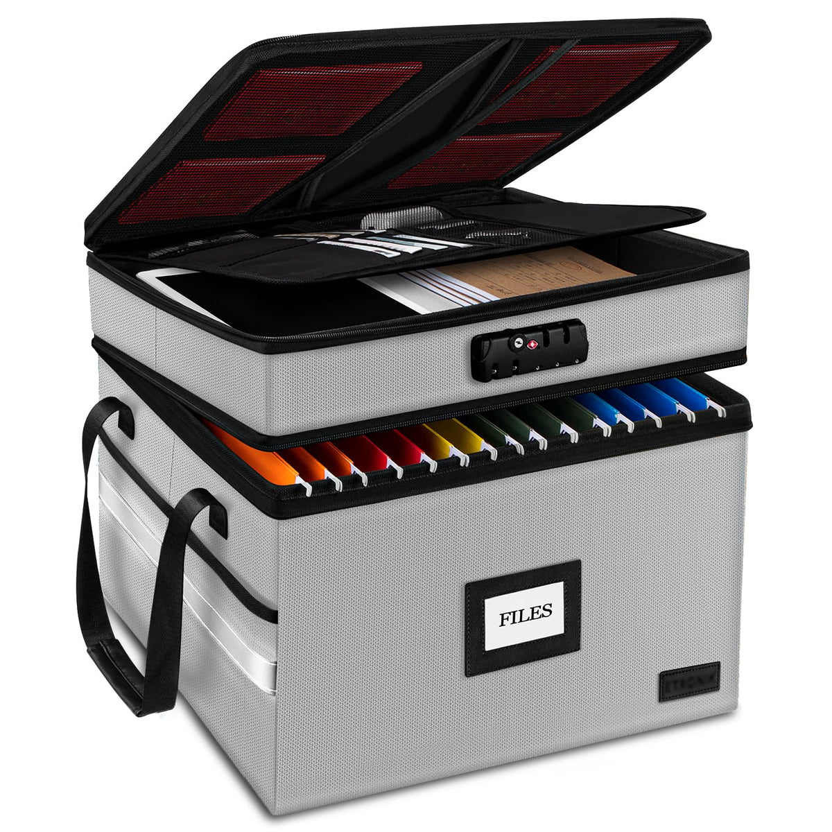 Fireproof File Oganizer with Lock, 2 Layer Fireproof Document Storage Box