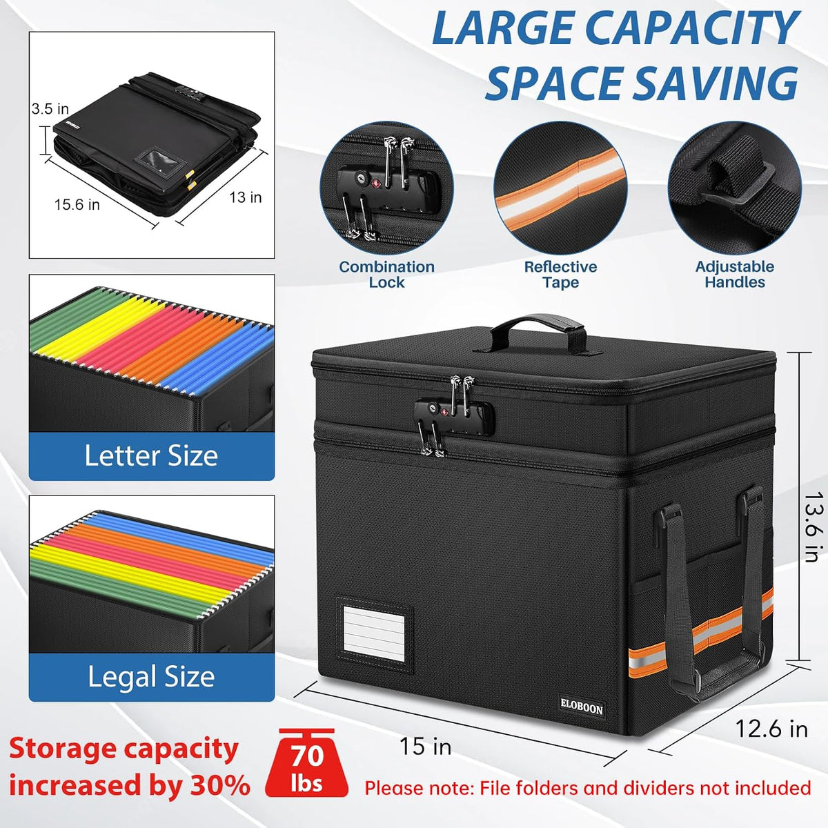 Fireproof Document Box with 13 Pocket Accordian File Folder