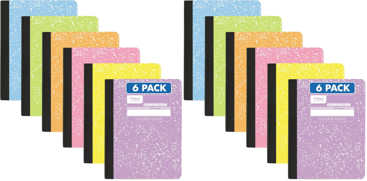 Mead Composition Notebook, College Ruled 7.5" x 9.75" Paper, 100 Sheets, Assorted Colors, 6 Pack (850106-ECM)