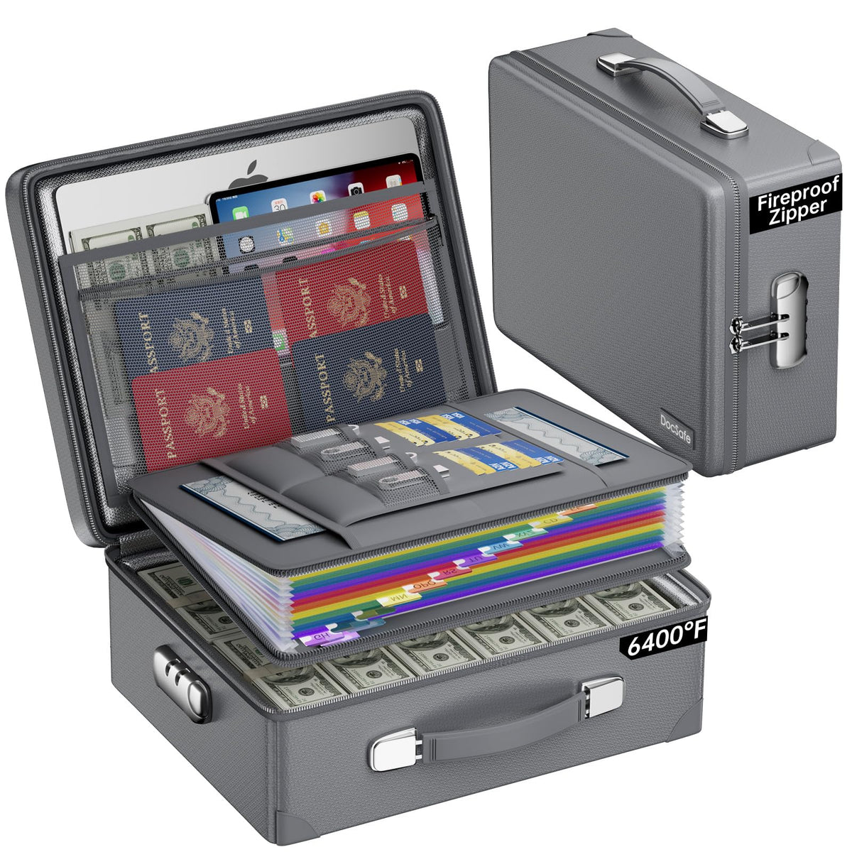 DocSafe 6400°F Fireproof Document Box with Lock, 10 Layers Heat Insulated
