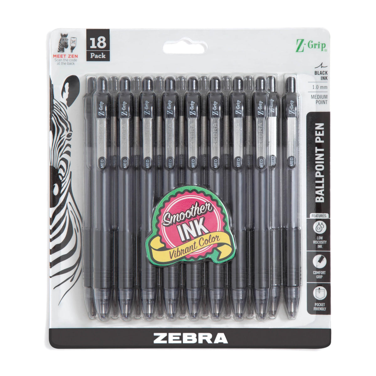 Zebra Pen Z-Grip Retractable Ballpoint Pen, Black Ink, 1.0mm, 24 Bulk-Pack