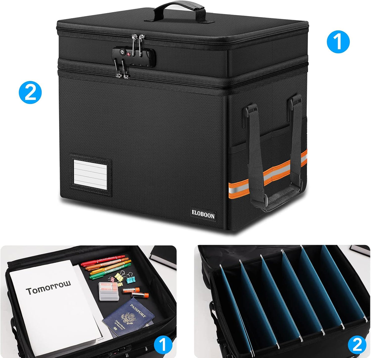 Fireproof Document Box with 13 Pocket Accordian File Folder