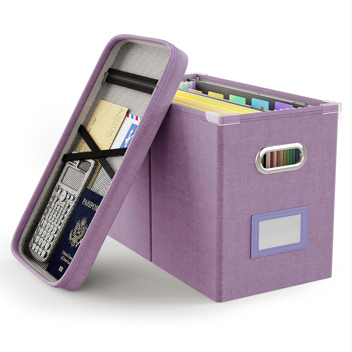 Oterri File Organizer Box with Lid, Hanging Filing File Box with Mesh Pocket, Document Organizer Box for Letter Files, Portable Storage Box(1 PCS, Green)