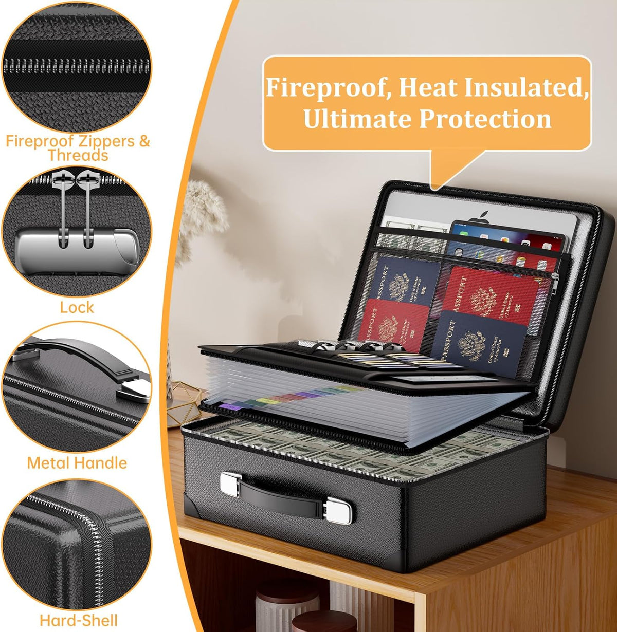 DocSafe 6400°F Fireproof Document Box with Lock, 10 Layers Heat Insulated
