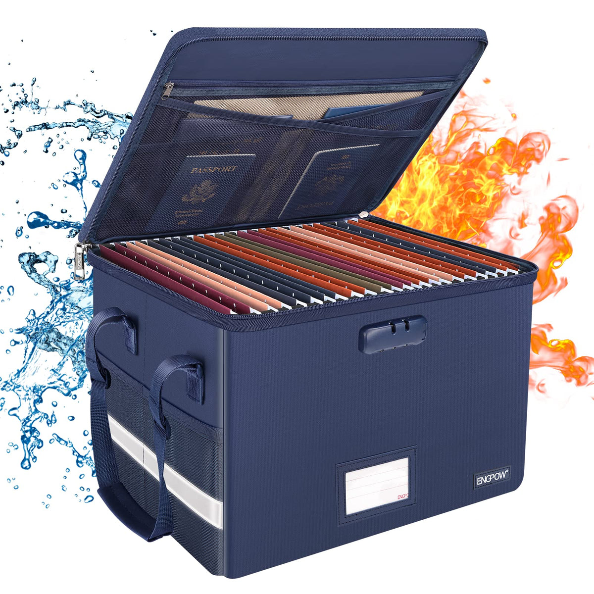 ENGPOW 5200°F Fireproof Document Box with Lock, Heat Insulated Collapsible File Storage Organizer with Handle, Portable Home Office File Cabinet for Hanging Letter/Legal Size Folder, Black