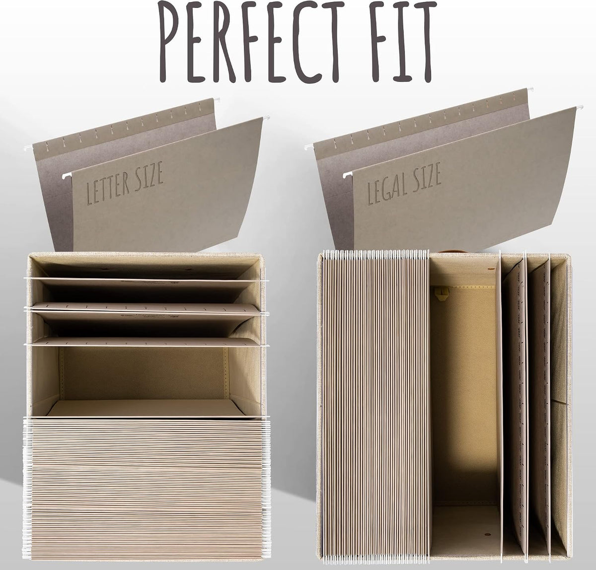 Decorative File Organizer Box Set of 2 - Collapsible Linen Filing Cabinets