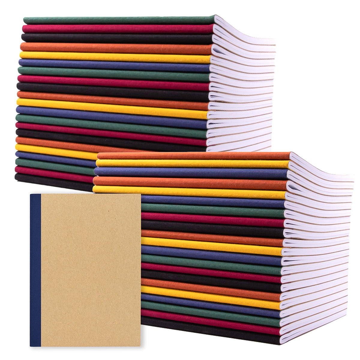PAPERAGE 6-Pack Composition Notebook Journals, 120 Pages, Kraft Cover with Rainbow Spines, College Ruled Lined Paper, Small Size (8 in x 5.75 in) – for Home, Office or School Supplies
