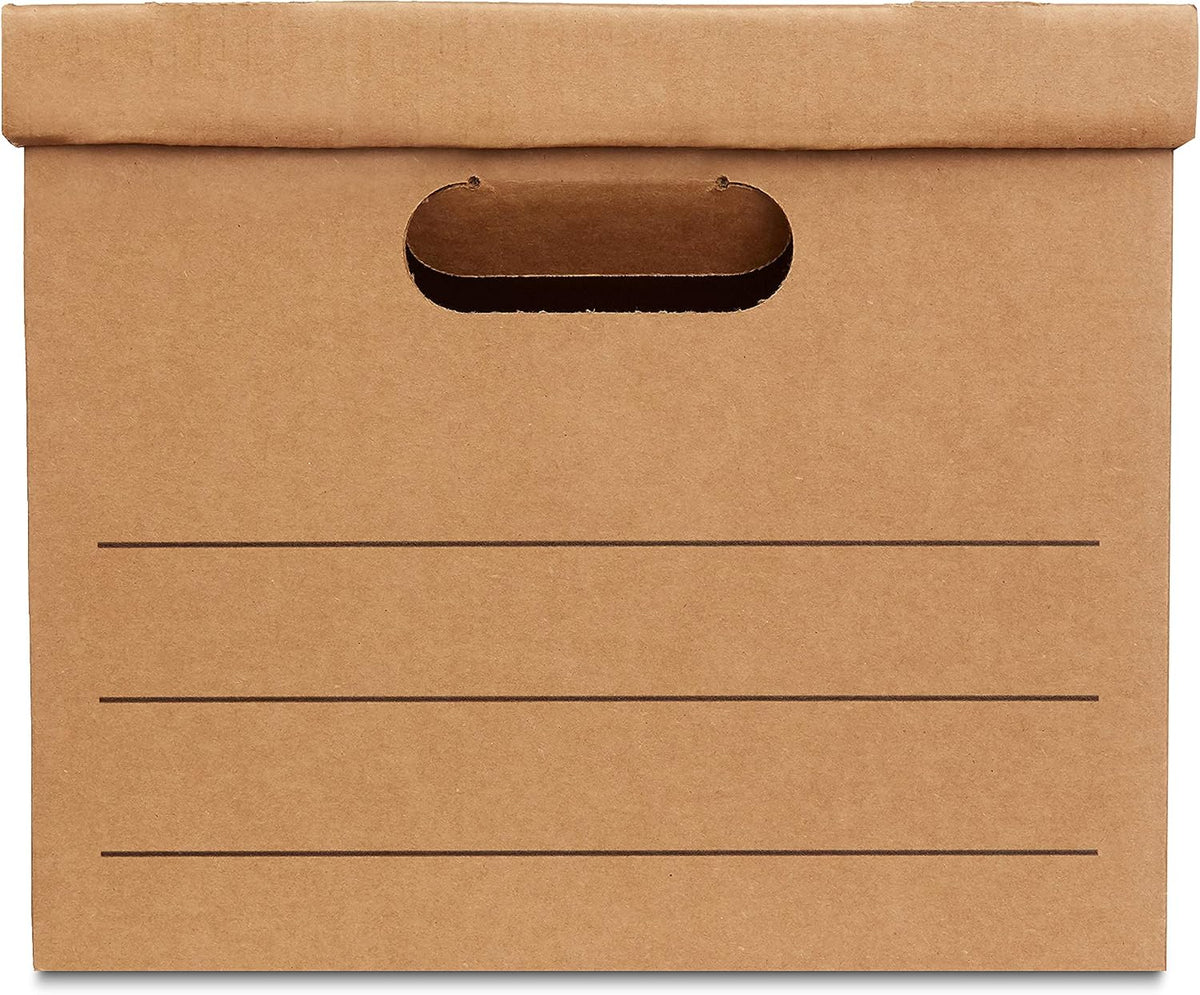 Amazon Basics Moving and Storage Boxes with Handles and Lift-Off Lids, File Storage, Collapsible, 15x10x12 in, Brown, 20-Pack