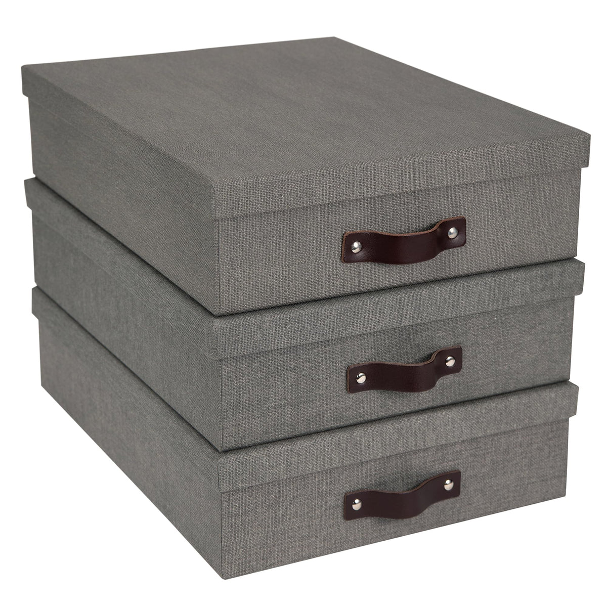 Bigso Oskar Canvas Fiberboard Document Letter Box - File Organizer Box for Important Paperwork - Document Storage with a Lid & Handle - 3.3 in x 10.2 in x 13.8 in - 3 Pack - Blue