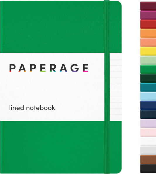 PAPERAGE Lined Journal Notebook, Hardcover Journal for Women & Men, 160 Pages, (5.6 in x 8 in), College Ruled Journaling Notebook for Work, School Supplies & Note Taking, (Green)