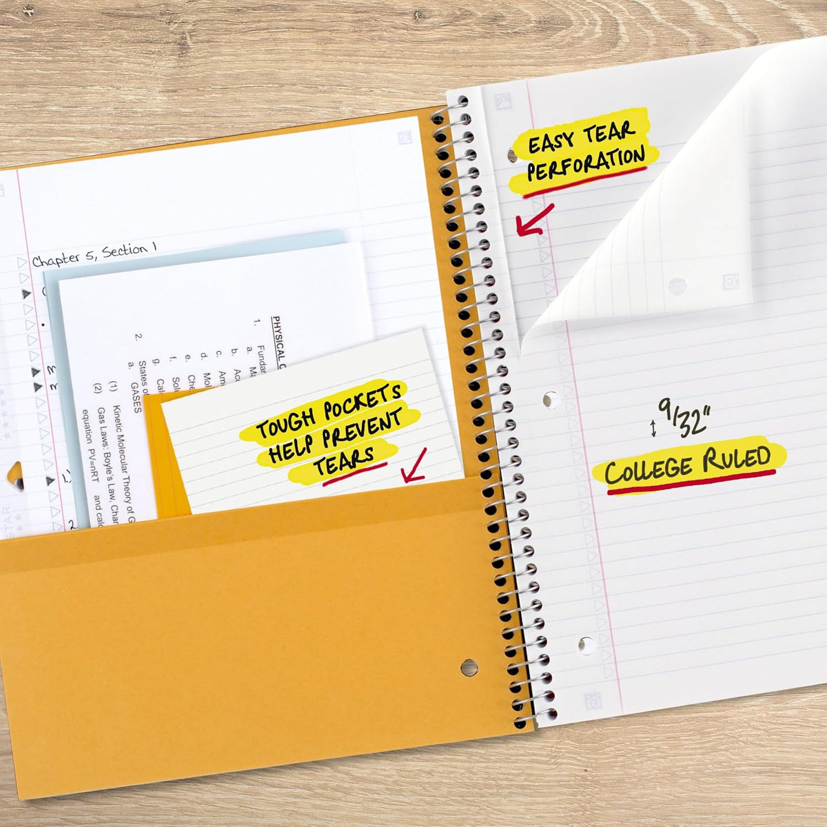 Five Star Spiral Notebook + Study App, 3 Subject, College Ruled Paper, 8-1/2" x 11", 150 Sheets, Fights Ink Bleed, Water Resistant Cover, White (72464)