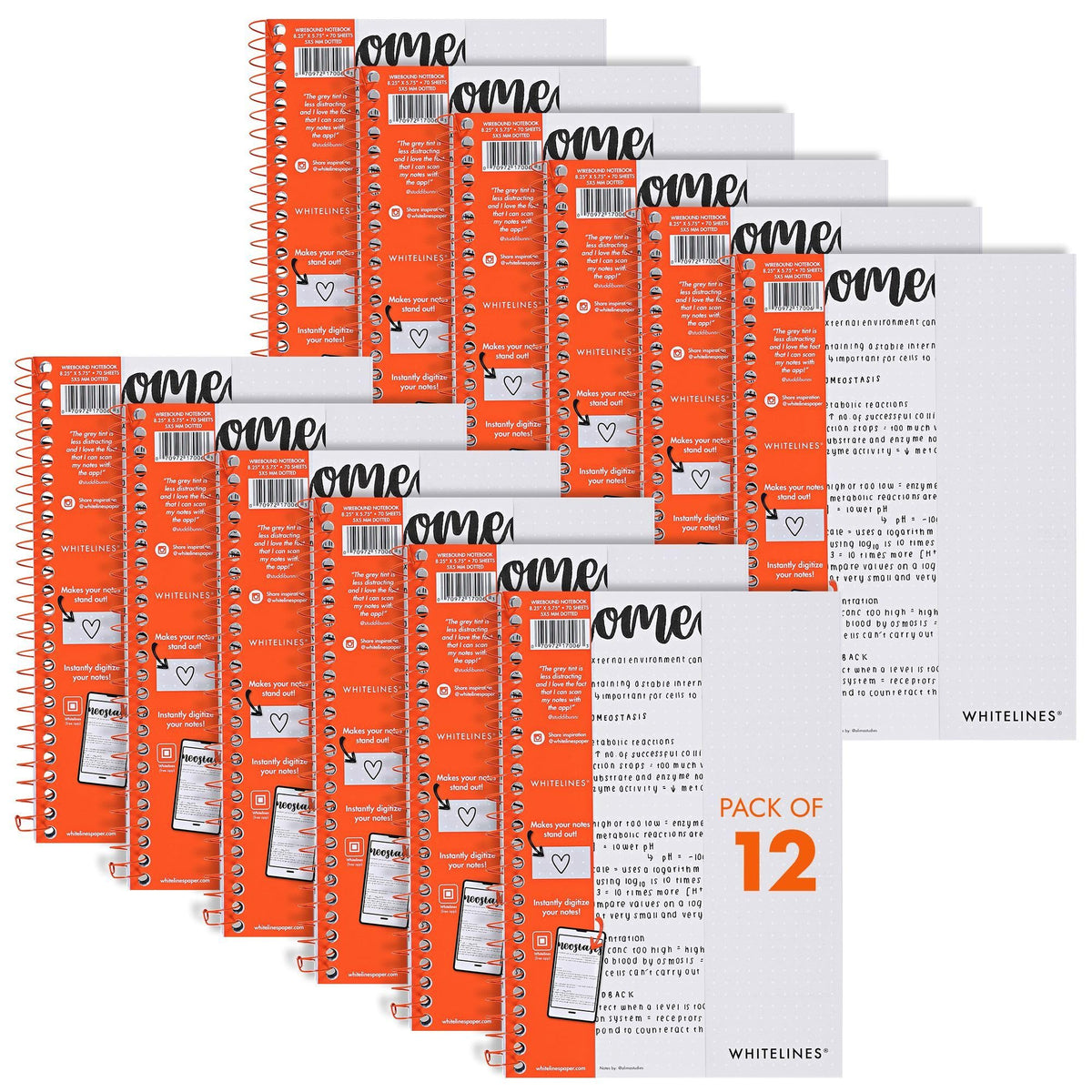 ROARING SPRING Whitelines Spiral Graph Ruled Notebook, Digitally Download Your Notes with FREE App, Premium Gray Paper, 11" x 8.5" 70 Sheets
