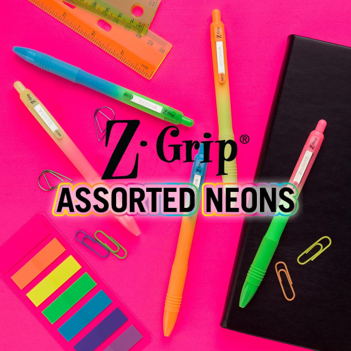 Zebra Pen Z-Grip Ombre Neon Retractable Ballpoint Pen, Black, 1.0mm, 18-Pk