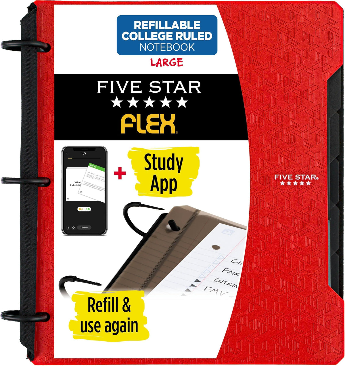 Five Star Flex Refillable Notebook + Study App, College Ruled Paper and 1 Inch TechLock Ring Binder with Pockets, Tabs and Dividers, 200 Sheet Capacity, Seaglass Green (293280AQ8)