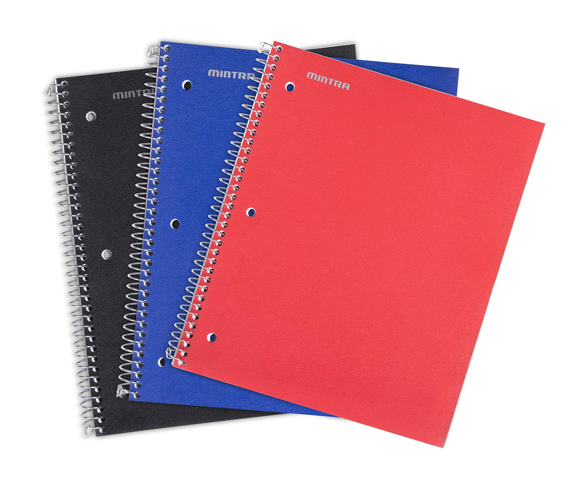 Mintra Office Durable Spiral Notebooks, 1 Subject, (Salmon, Sage Green, Lavender, Wide Ruled 3pk) - 100 Sheets, Poly Pocket, Moisture Resistant Cover, School, Office, Professional