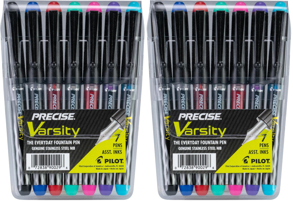 PILOT Precise Varsity Pre-Filled Fountain Pens, 1.0mm, Multicolor, 7-Pack