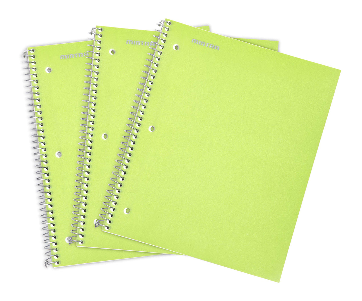 Mintra Office Durable Spiral Notebooks, 1 Subject, (Salmon, Sage Green, Lavender, Wide Ruled 3pk) - 100 Sheets, Poly Pocket, Moisture Resistant Cover, School, Office, Professional