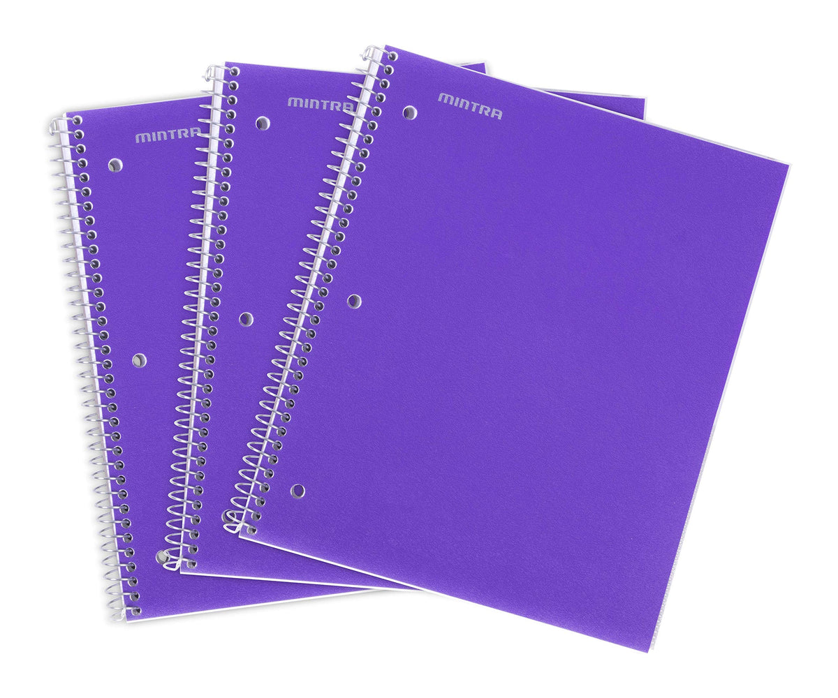 Mintra Office Durable Spiral Notebooks, 1 Subject, (Salmon, Sage Green, Lavender, Wide Ruled 3pk) - 100 Sheets, Poly Pocket, Moisture Resistant Cover, School, Office, Professional