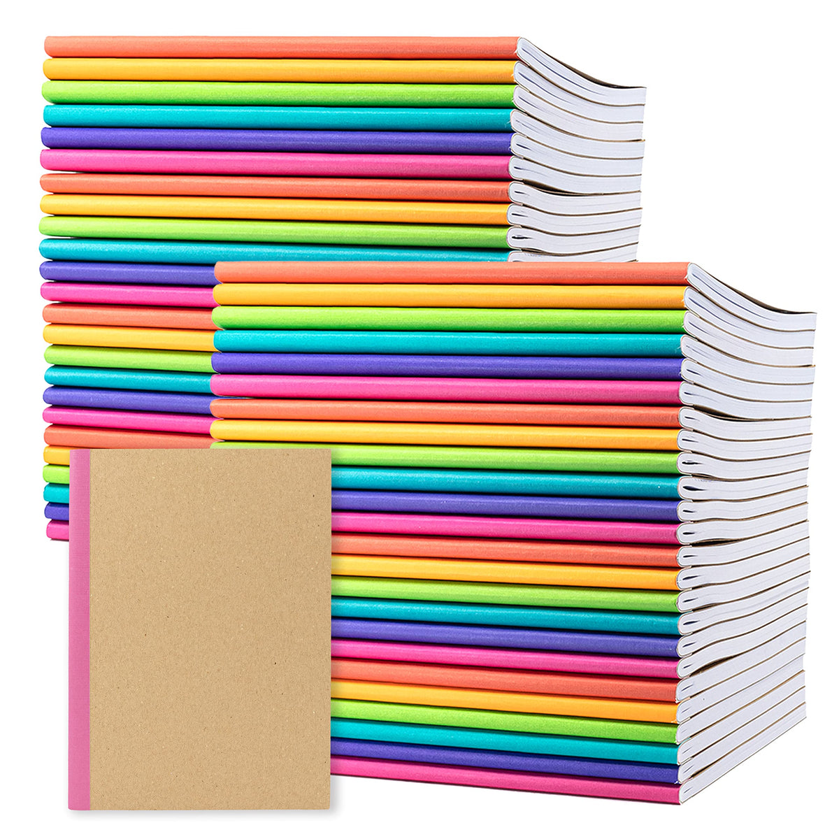 PAPERAGE 6-Pack Composition Notebook Journals, 120 Pages, Kraft Cover with Rainbow Spines, College Ruled Lined Paper, Small Size (8 in x 5.75 in) – for Home, Office or School Supplies