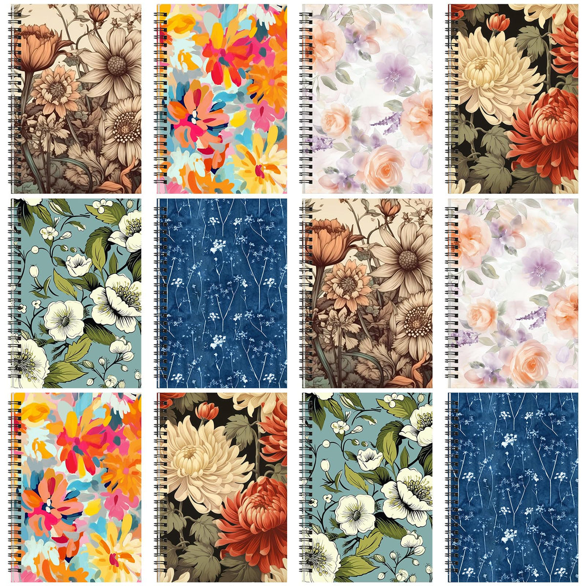 Fuutreo 12 Pcs Spiral Notebook for Work, 8.3 x 5.7 Office Color,Classic