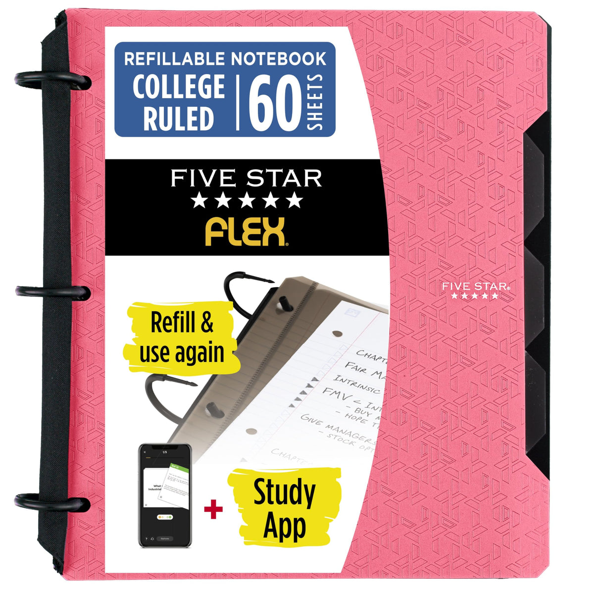 Five Star Flex Refillable Notebook + Study App, College Ruled Paper and 1 Inch TechLock Ring Binder with Pockets, Tabs and Dividers, 200 Sheet Capacity, Seaglass Green (293280AQ8)