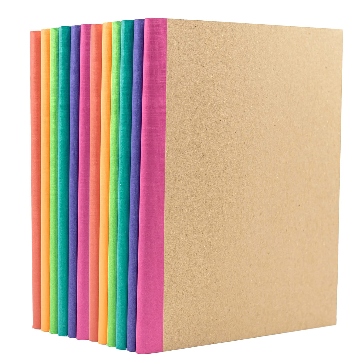 PAPERAGE 6-Pack Composition Notebook Journals, 120 Pages, Kraft Cover with Rainbow Spines, College Ruled Lined Paper, Small Size (8 in x 5.75 in) – for Home, Office or School Supplies