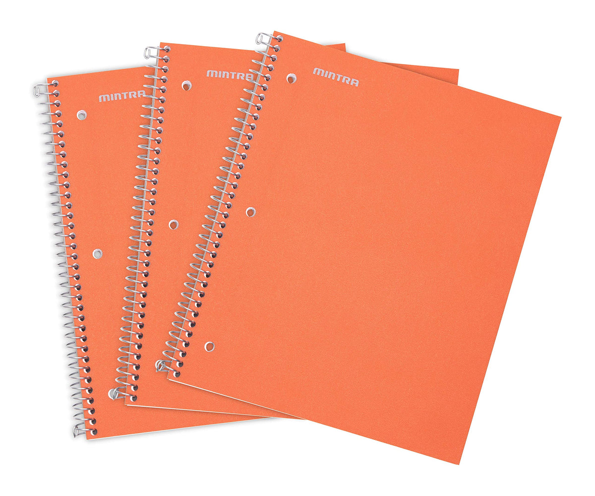 Mintra Office Durable Spiral Notebooks, 1 Subject, (Salmon, Sage Green, Lavender, Wide Ruled 3pk) - 100 Sheets, Poly Pocket, Moisture Resistant Cover, School, Office, Professional